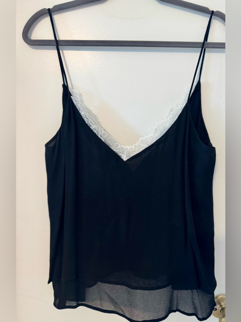 Zara Black Camisole with White Lace Trim Size L